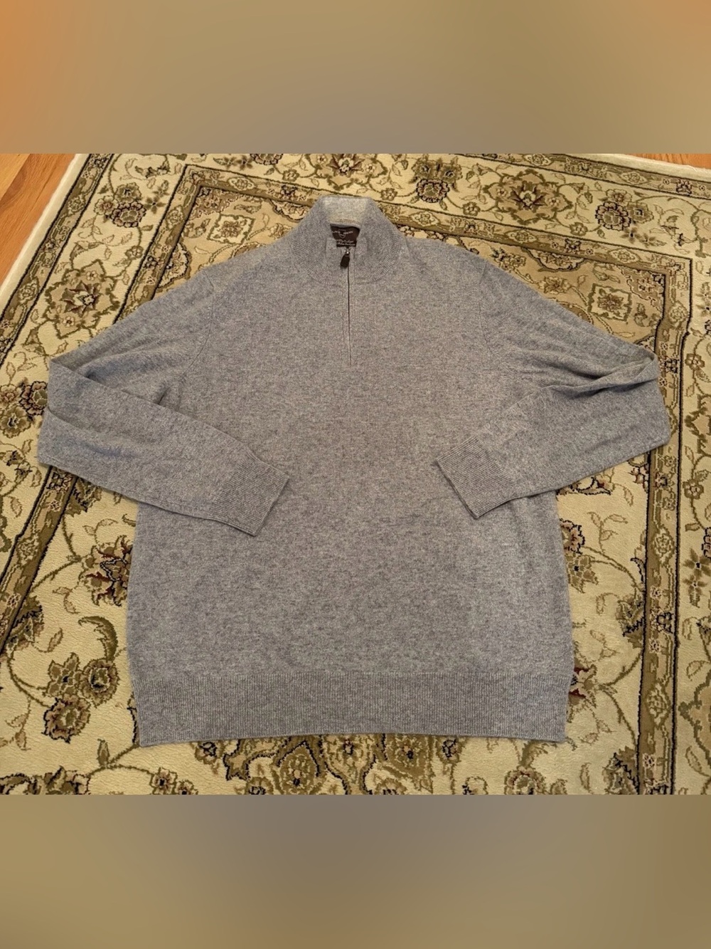 Black Brown 1826 100% 2 Ply Cashmere 3/4 Zip Long Sleeve Gray Mens Size Large